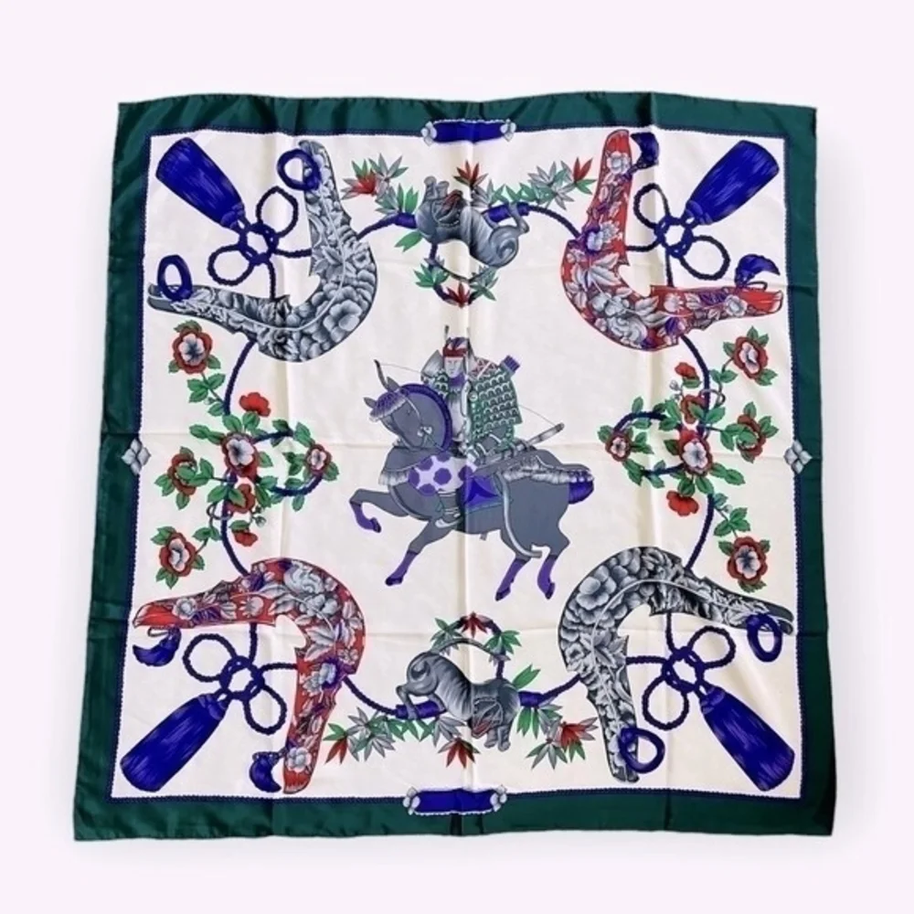Designer Equestrian Animal Print Silk Scarf 34